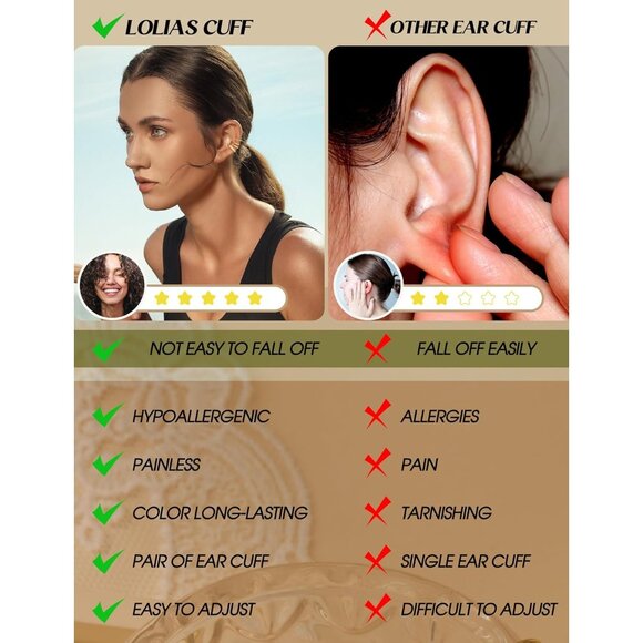 Double-14K Gold Plated Non Pierced Adjustable Fake Ear Cuff Earrings for Women - Picture 6 of 6